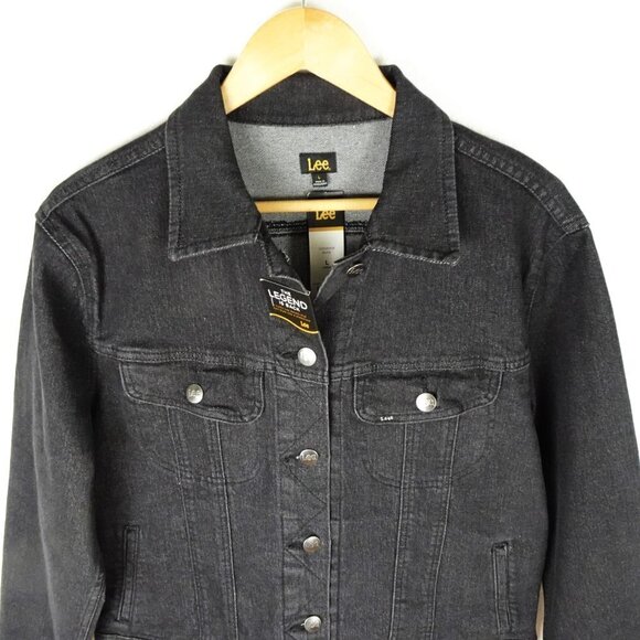 Lee Denim Jacket Women's Size L Black Stretch Jean Jacket Button Front - Picture 3 of 10